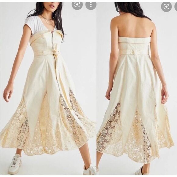 NWT Free People Sway With Me Midi Women Dress Ivory Sleeveless Embroidered sz 2 - Picture 1 of 16